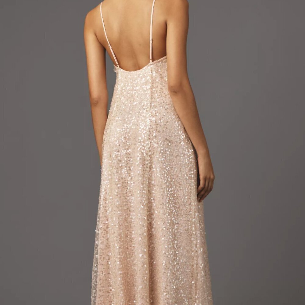 Anthropologie - En Elly Sleeveless V-Neck Lace Sequin Slip Midi Dress - Picture 2 of 6
